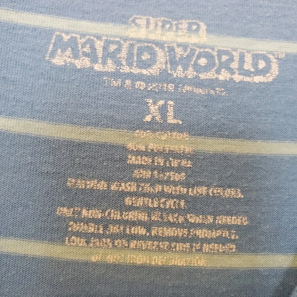 Nintendo Super Mario World Yoshi Striped Graphic T-Shirt Blue Boys XL